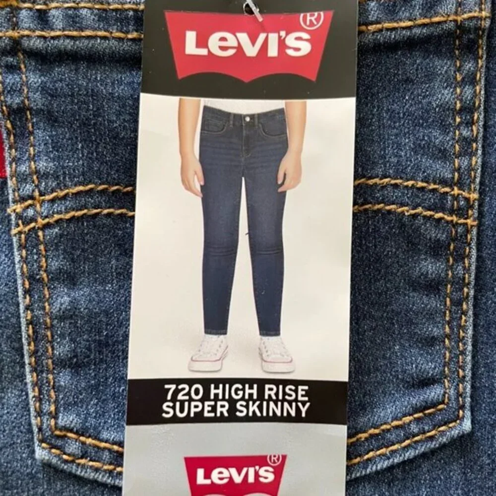 Levis 720 High Rise Super Skinny Jeans Kids Size 14 Blue NWT Adjustable Waist